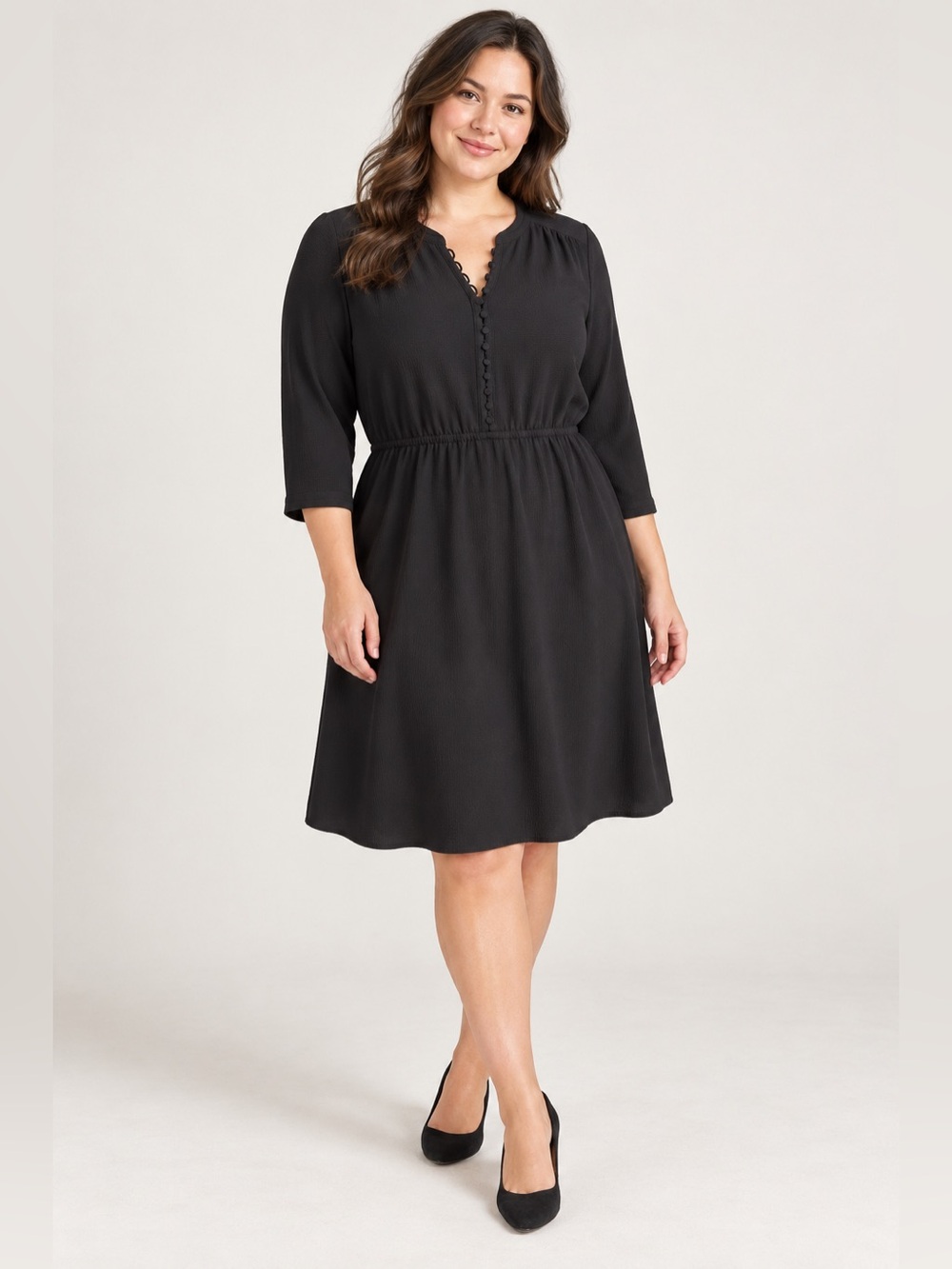 H&M Black Button-Front Elastic-Waist Dress Size 12